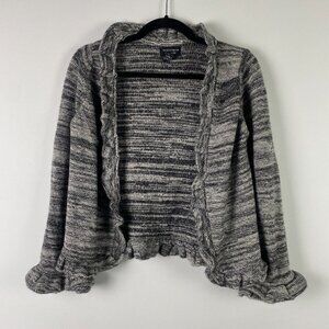 TASHIA LONDON Cashmere Open Front Ruffle Gray Cardigan Sweater Nepal Size Small
